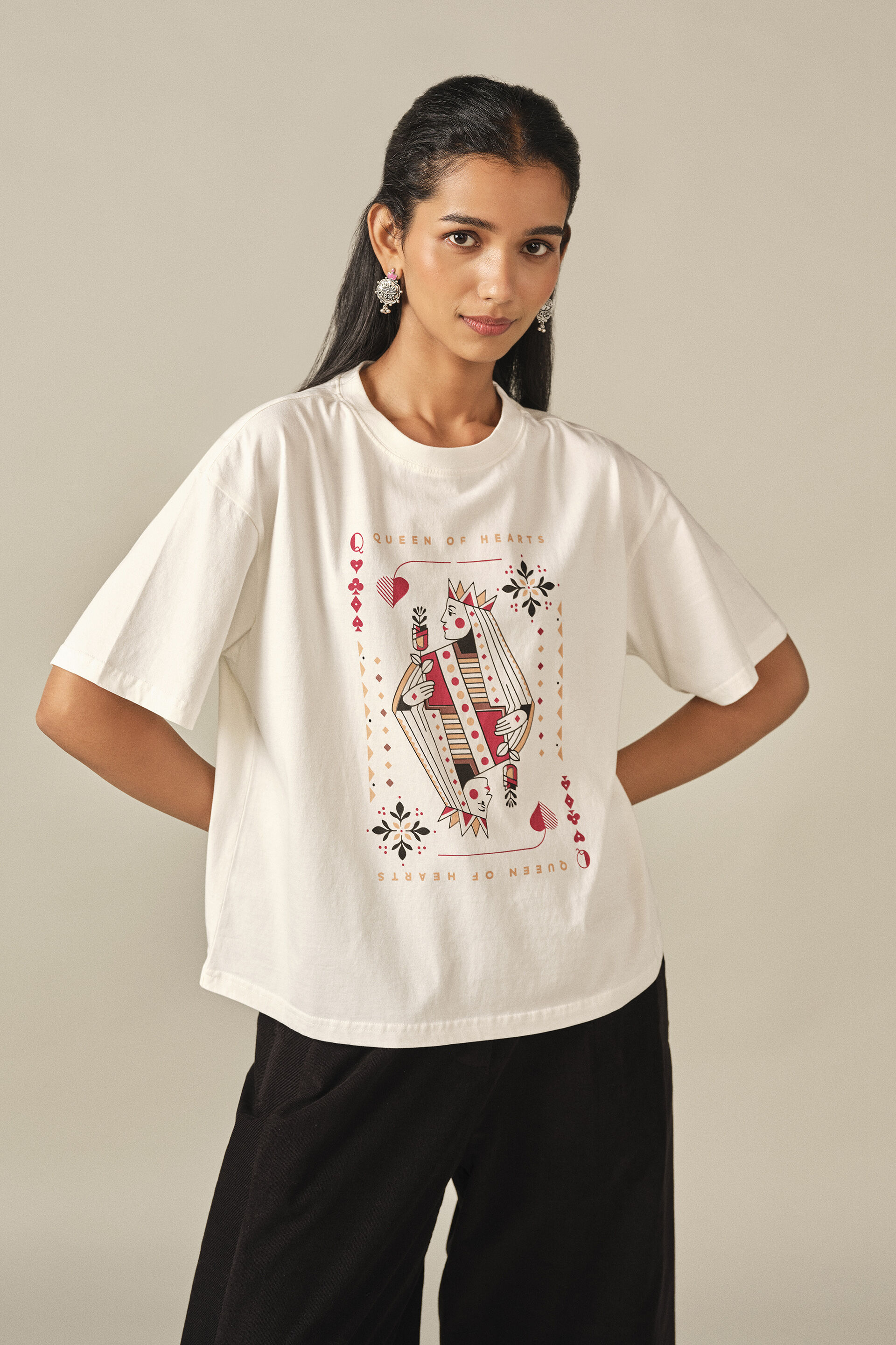 Printed Cotton T-shirt in Off White